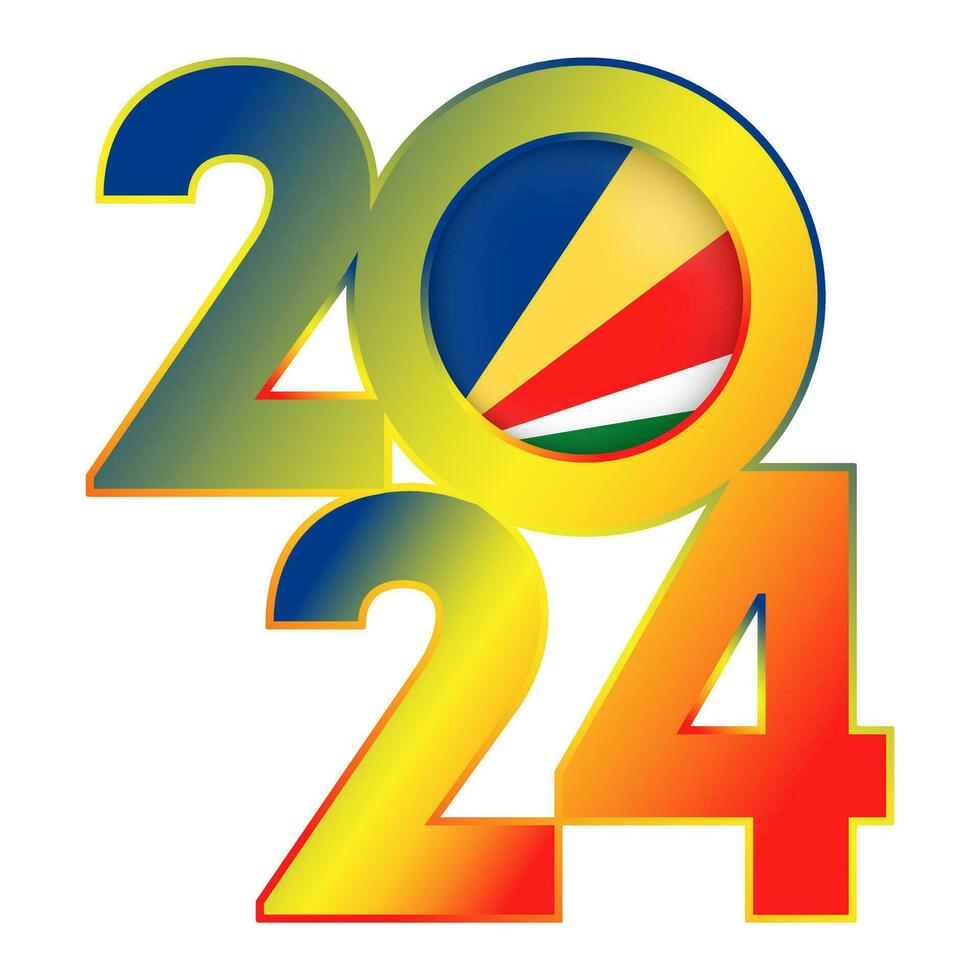 glücklich Neu Jahr 2024 Banner mit Seychellen Flagge innen. Vektor Illustration.