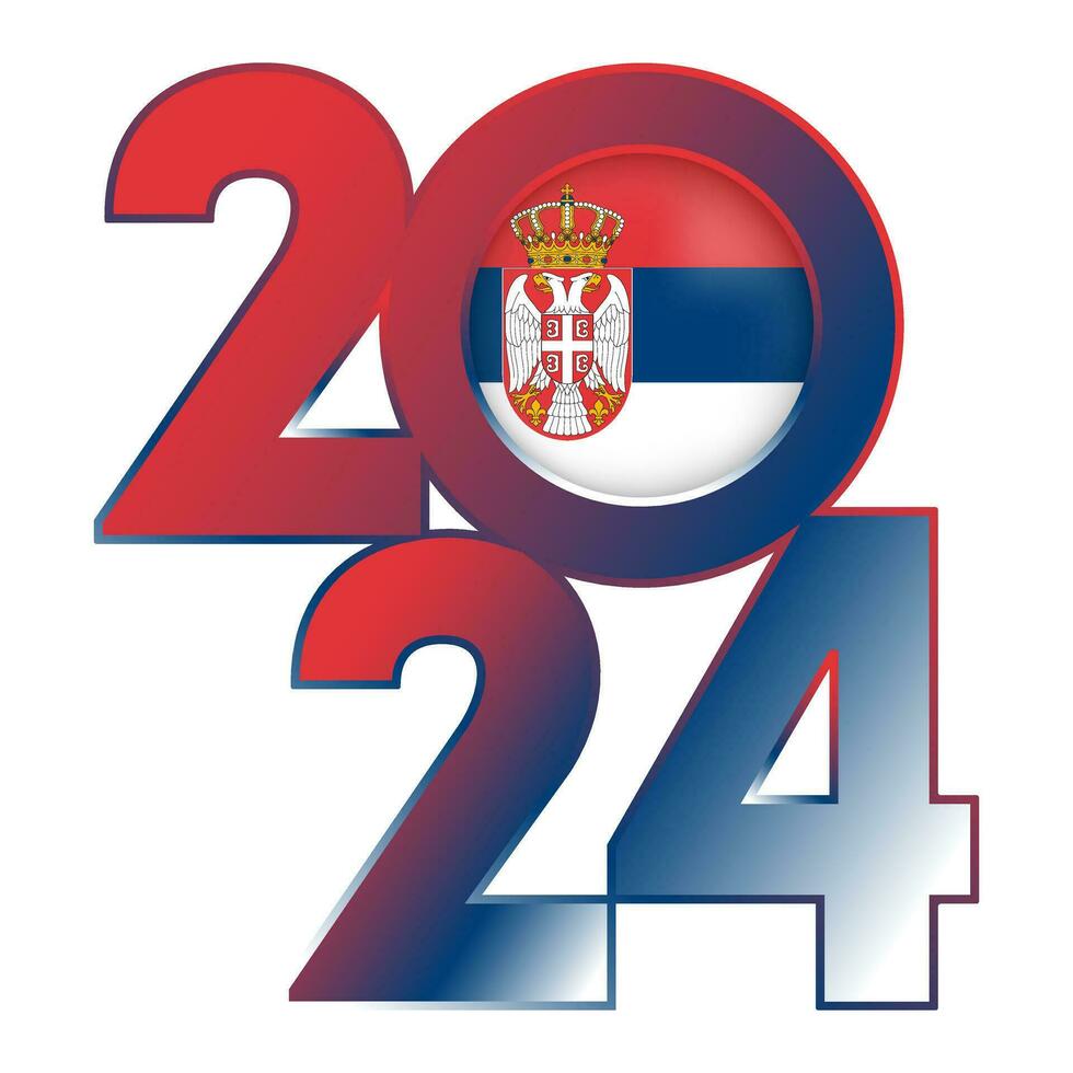 glücklich Neu Jahr 2024 Banner mit Serbien Flagge innen. Vektor Illustration.