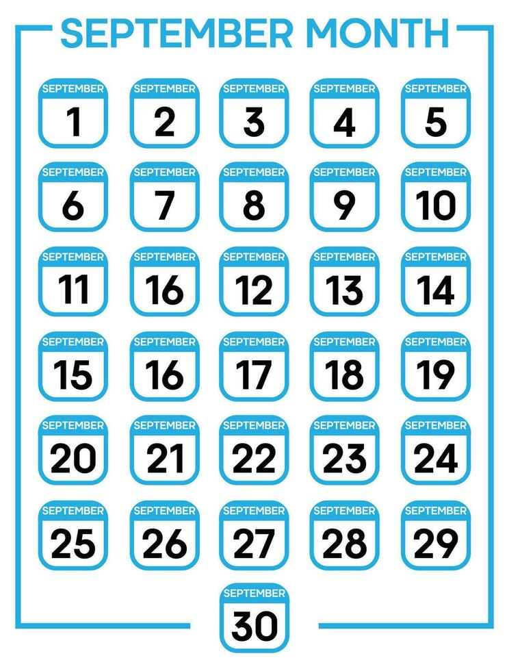 September 01 zu 30 Tage Kalender Blatt Vektor Illustration Vorlage