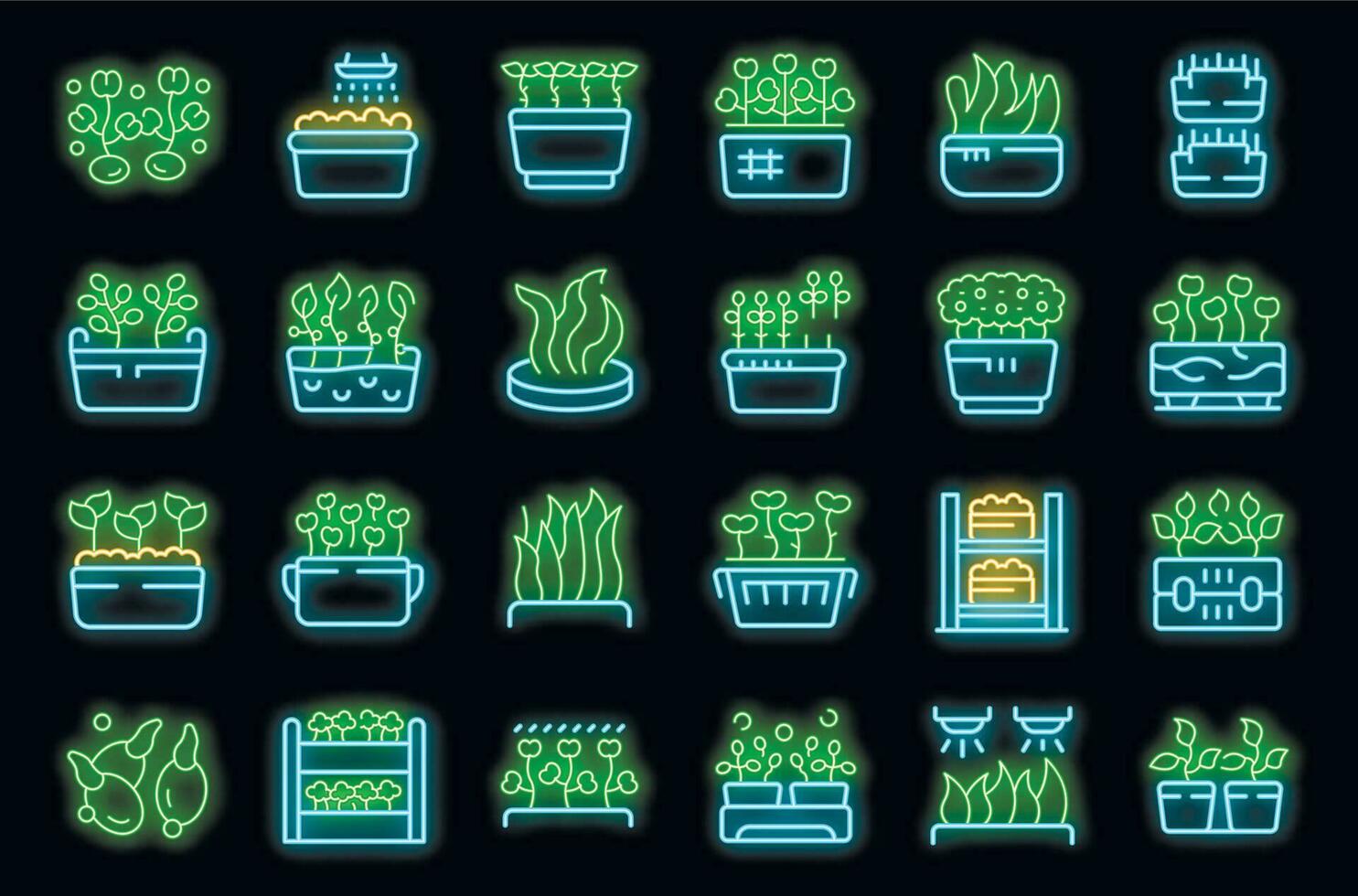 växande mikrogrönsaker ikoner uppsättning vektor neon