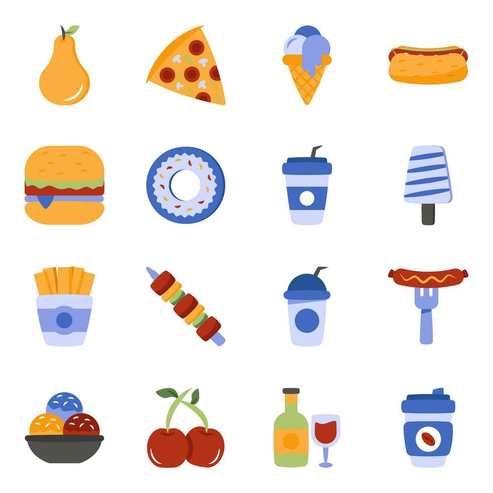 uppsättning av mat platt ikoner vektor