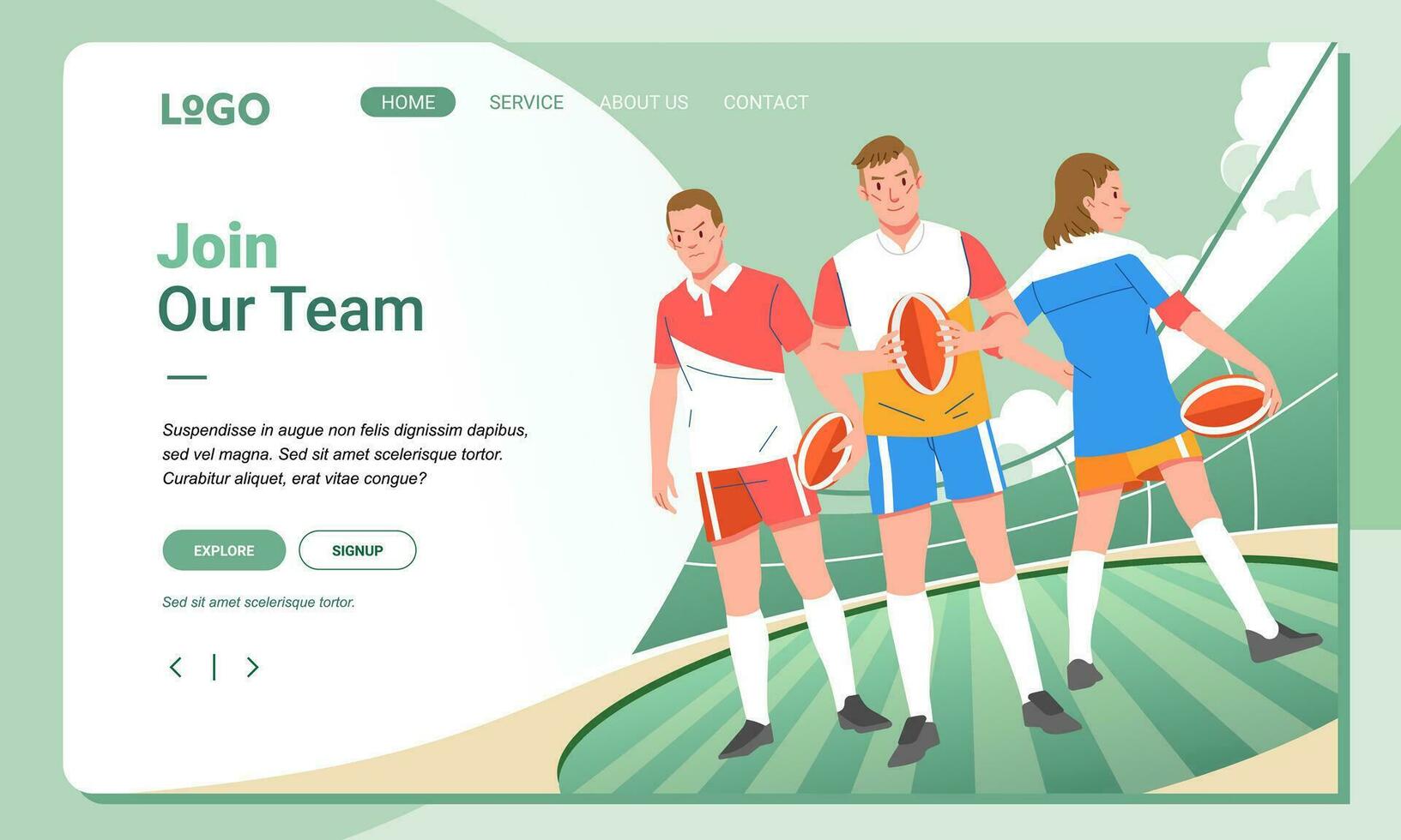 Rugby minimalistisch Banner Netz Illustration Handy, Mobiltelefon Landung Seite gui ui Spieler Vielfalt Mannschaft Spiel vektor