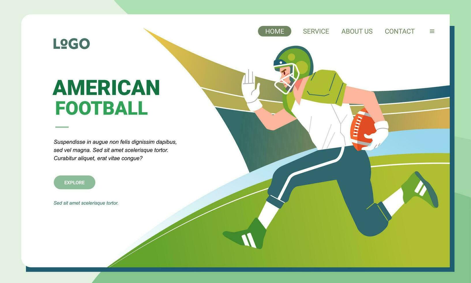 amerikanisch Fußball minimalistisch Banner Netz Illustration Handy, Mobiltelefon Landung Seite gui ui Spieler läuft Tragen Ball vektor