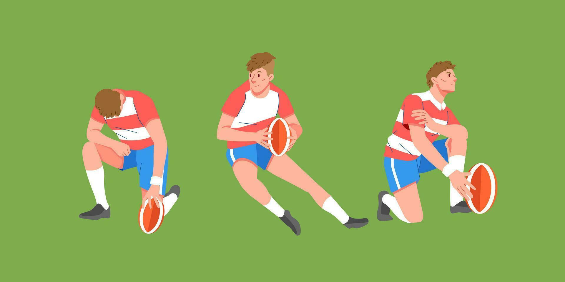 rugby sport spelare i verkan uppsättning bärande boll redo till spela spel vektor