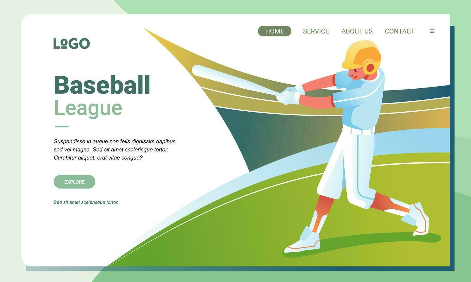 Landung Seite Illustration von Baseball Liga, Baseball Spieler Schlagen das Ball im das Stadion vektor