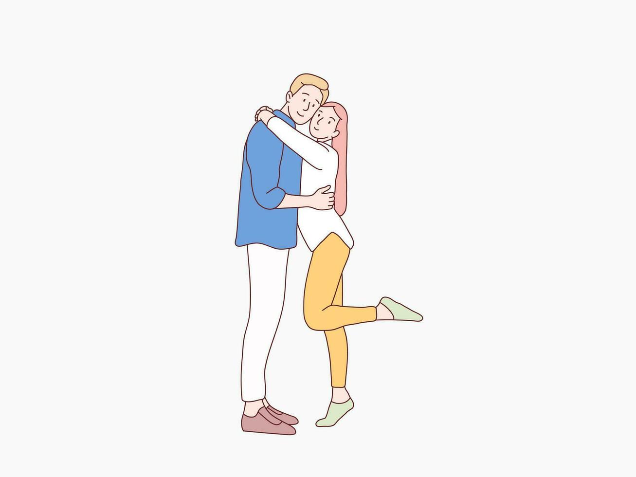 Paar im Liebe von froh Mann umarmen seine Freundin Stehen zusammen einfach Koreanisch Stil Illustration vektor
