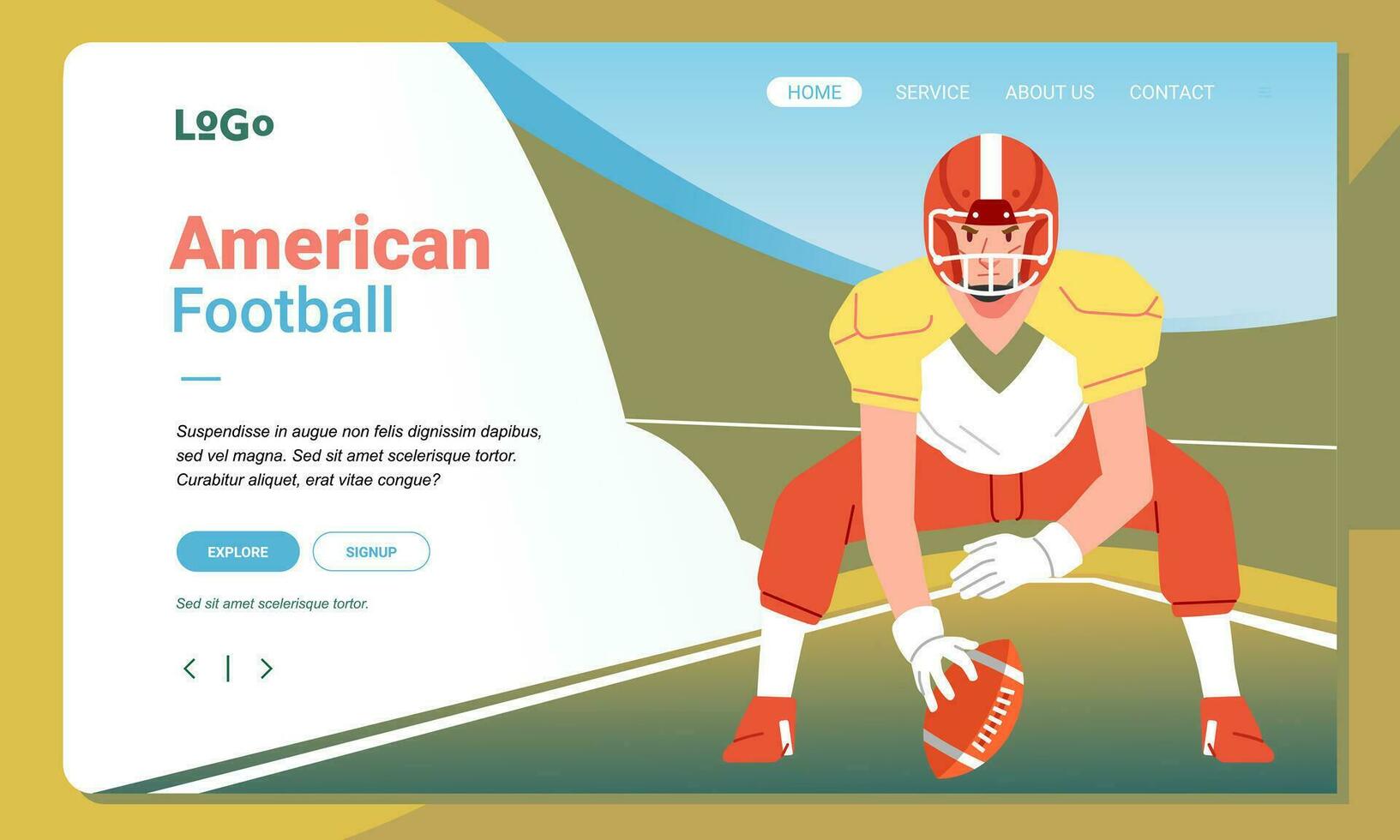 amerikanisch Fußball minimalistisch Banner Netz Illustration Handy, Mobiltelefon Landung Seite gui ui Spieler bereit Theaterstücke Spiel auf Feld vektor