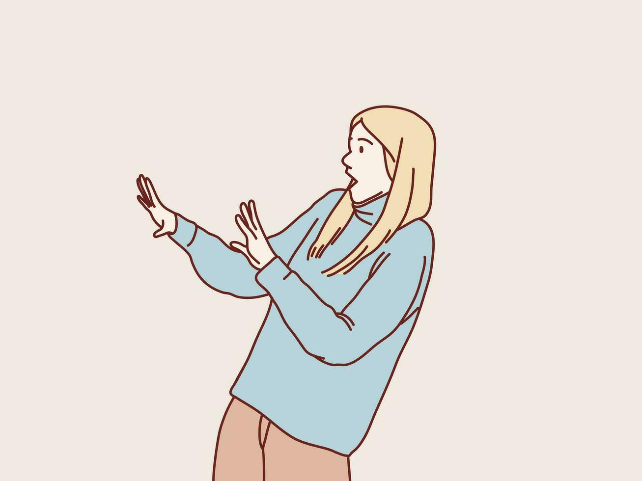sida se kvinna stretching händer visa Nej sluta gest vägra enkel koreanska stil illustration vektor