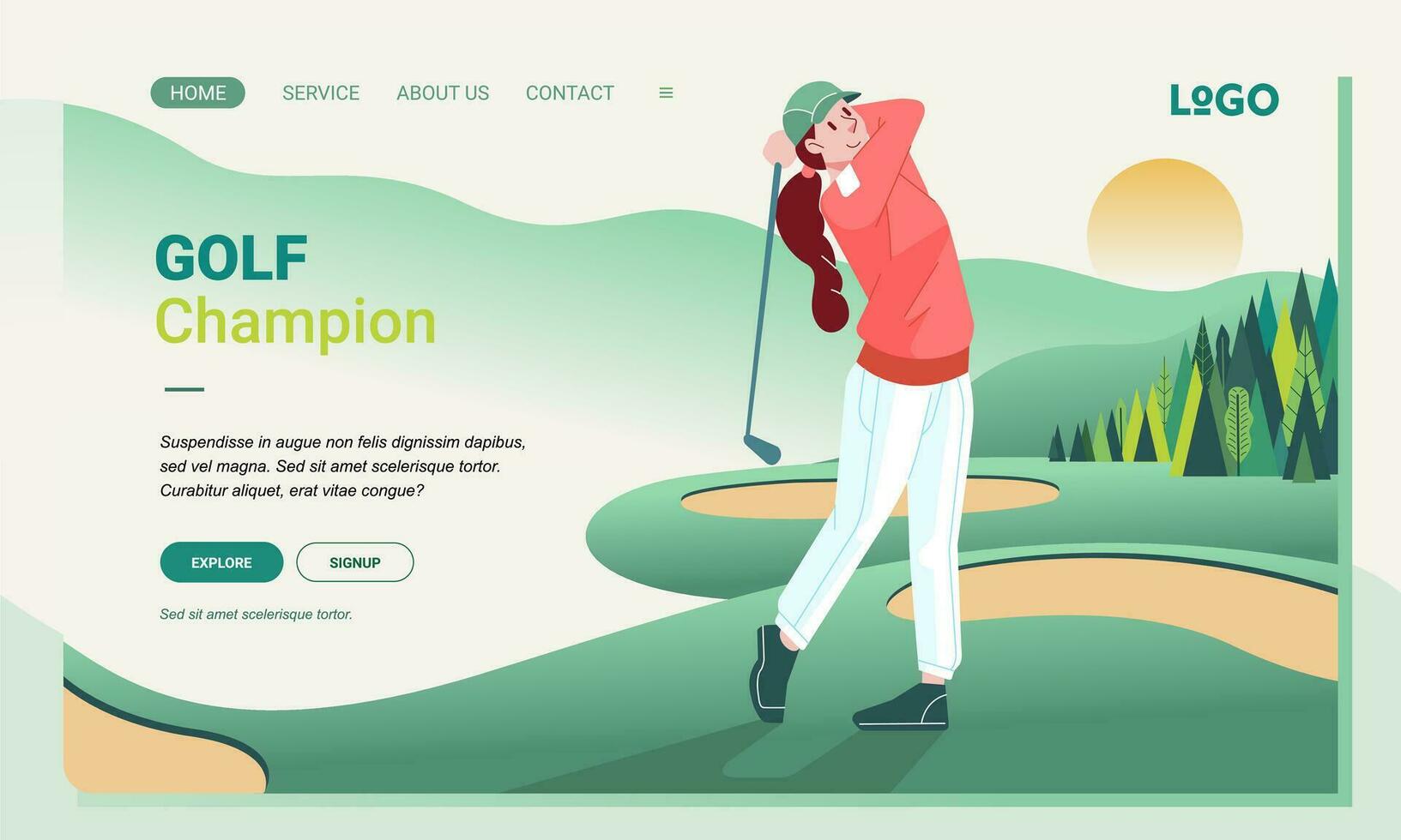 modern Illustration Frau Golf Spieler Charakter Sport Landung Seite Design zum Netz Seite und App Konzept vektor