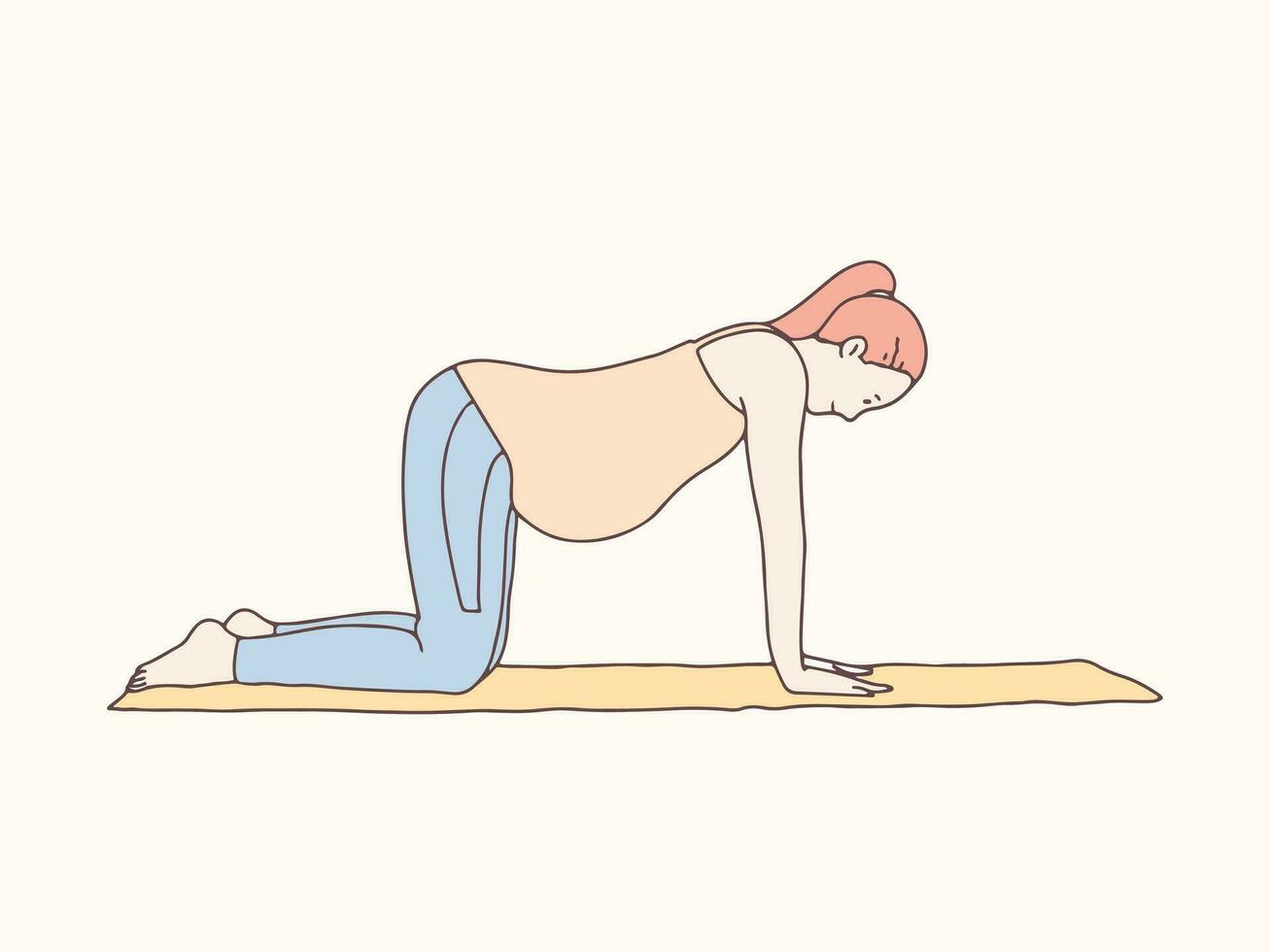 gravid kvinna håller på med yoga matta enkel koreanska stil illustration vektor