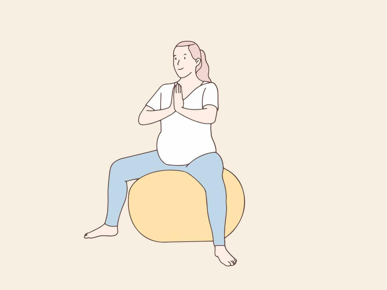 gravid kvinna håller på med yoga på sudd boll enkel koreanska stil illustration vektor