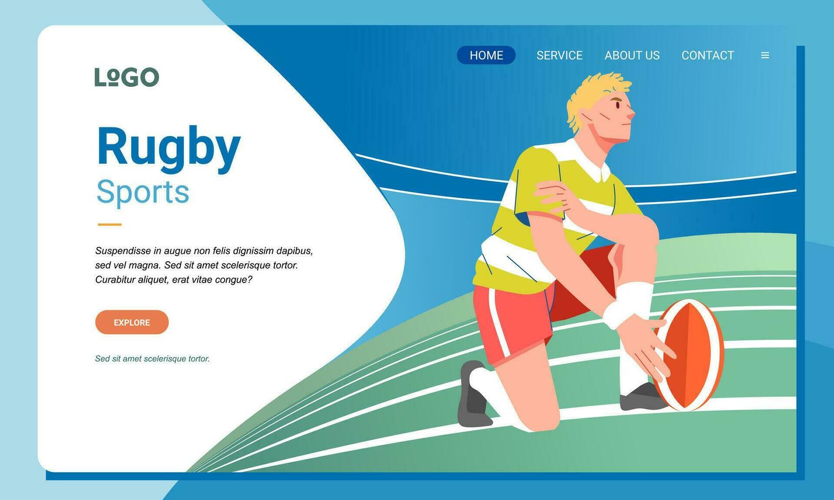 Rugby minimalistisch Banner Netz Illustration Handy, Mobiltelefon Landung Seite gui ui Spieler bereit zu Spiel auf Feld vektor