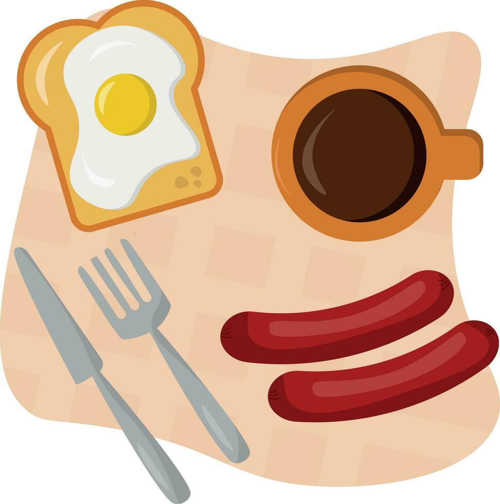 Frühstück mit Toast, Eier, Würstchen und Kaffee vektor