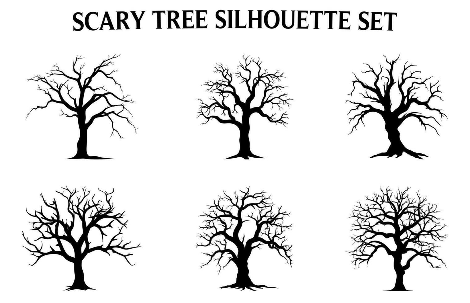 tot Baum Vektor Silhouetten frei, unheimlich Baum Silhouette Vektor bündeln, Halloween gespenstisch Bäume Vektor Illustration