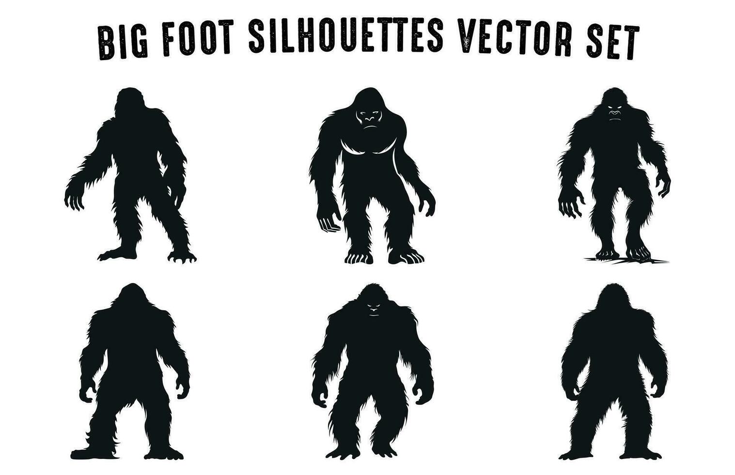 storfot vektor silhuetter ClipArt bunt, en uppsättning av yeti vektor illustrationer och svart silhuetter av storfot för t-shirt design