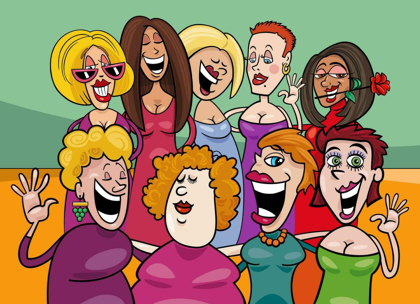 cartoon mädchen oder frauen comicfiguren gruppe vektor