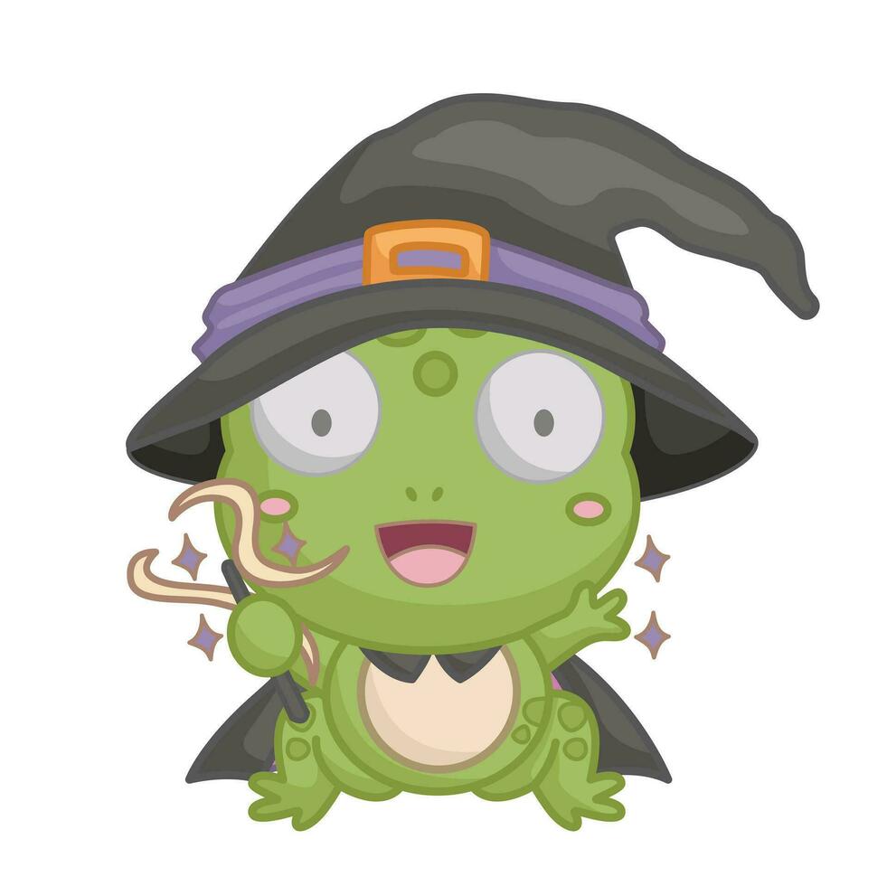 süß Hexe Halloween Frosch Karikatur Illustration Vektor Clip Art Aufkleber