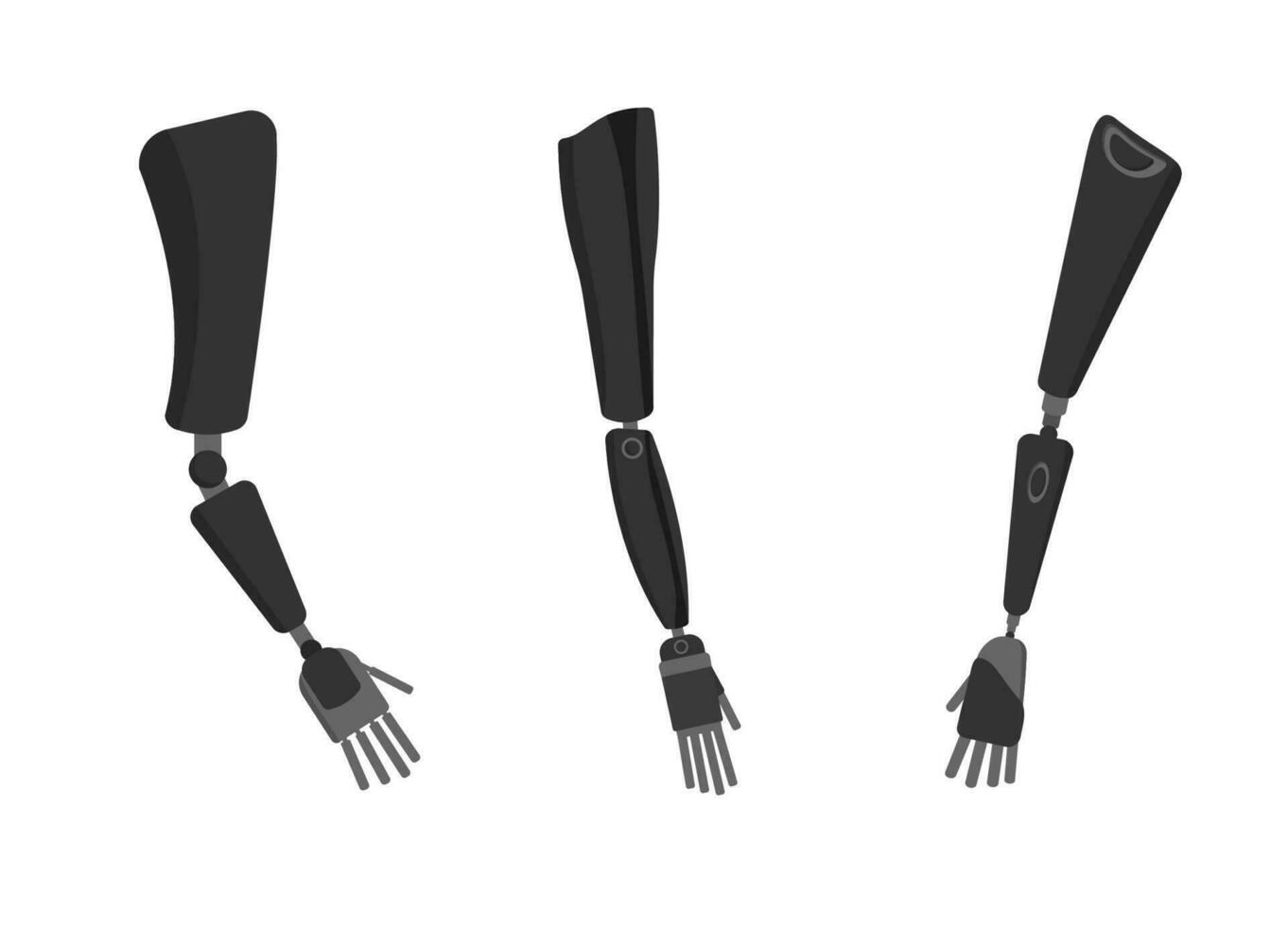 proteser av mänsklig händer uppsättning. modern svart övre lem ersättare med bion sensorer för bekväm levande och vektor sporter