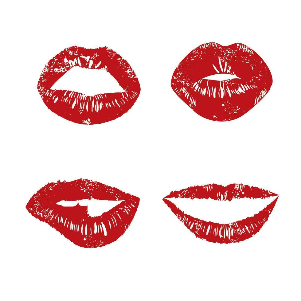 rot Lippenstift Patch drucken. Lippen Kuss mit sexy Küsse und Lächeln zum bunt Pop Design und öffnen Vektor Schönheit Sammlung