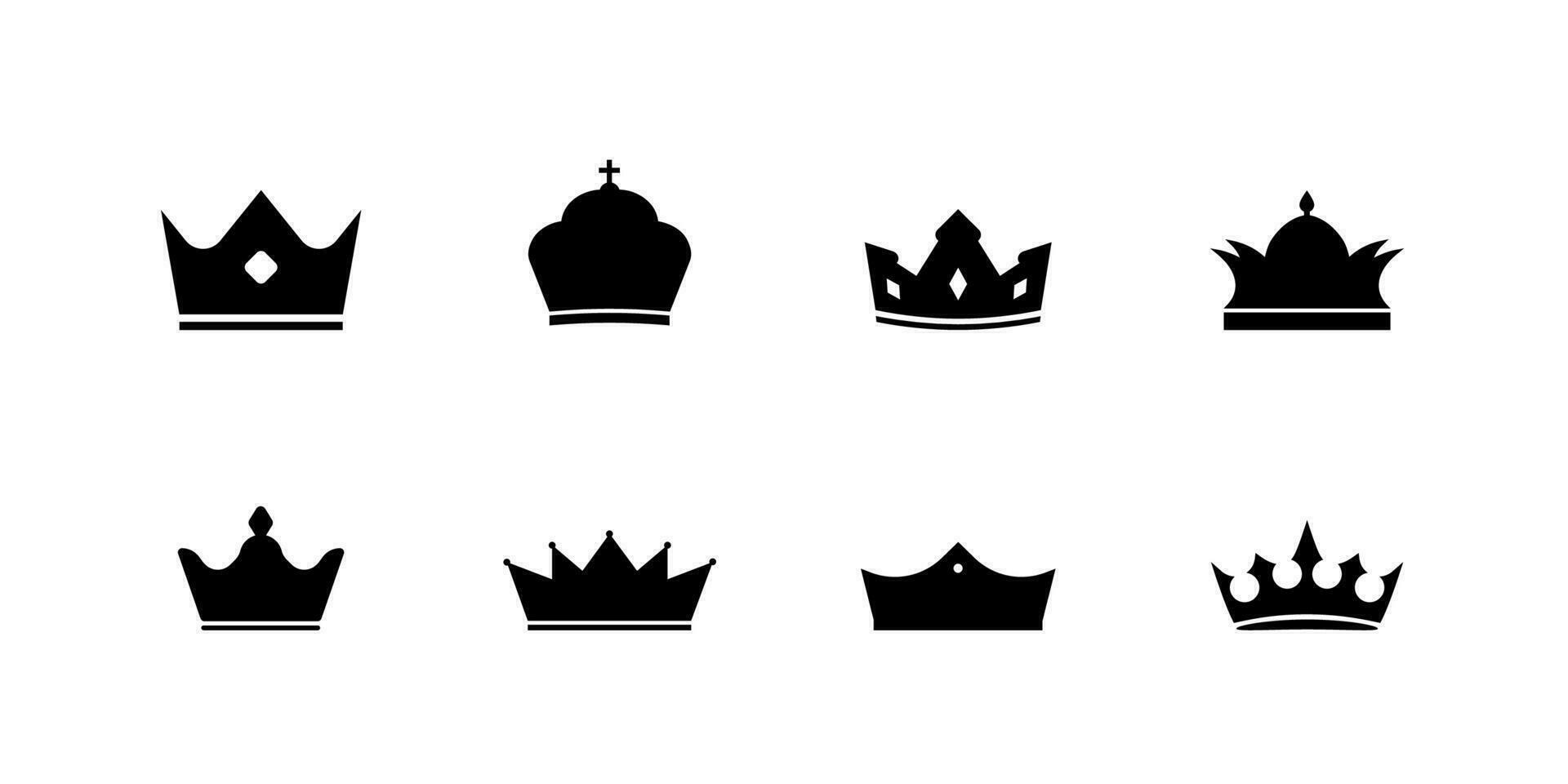 kejsare krona svart ikon uppsättning. teckning heraldisk diadem av royalty och kraft med lyx klotter i årgång medeltida vektor stil