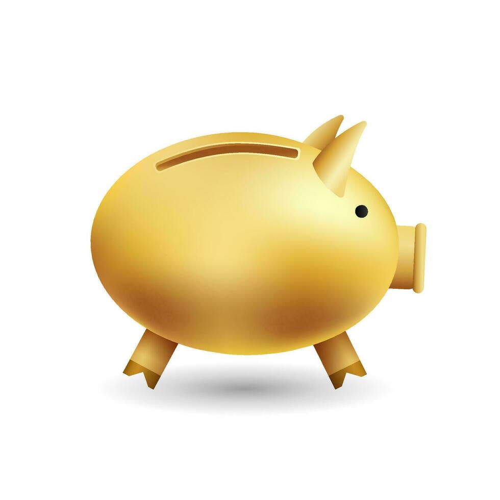 golden 3d Schwein Schweinchen Bank. Investitionen und finanziell Transaktionen mit Akkumulation von Bank Hauptstadt und Anzahlung Vektor Beteiligungen