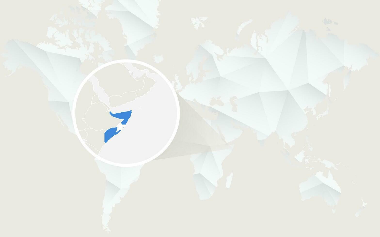 somalia Karta med flagga i kontur på vit polygonal värld Karta. vektor