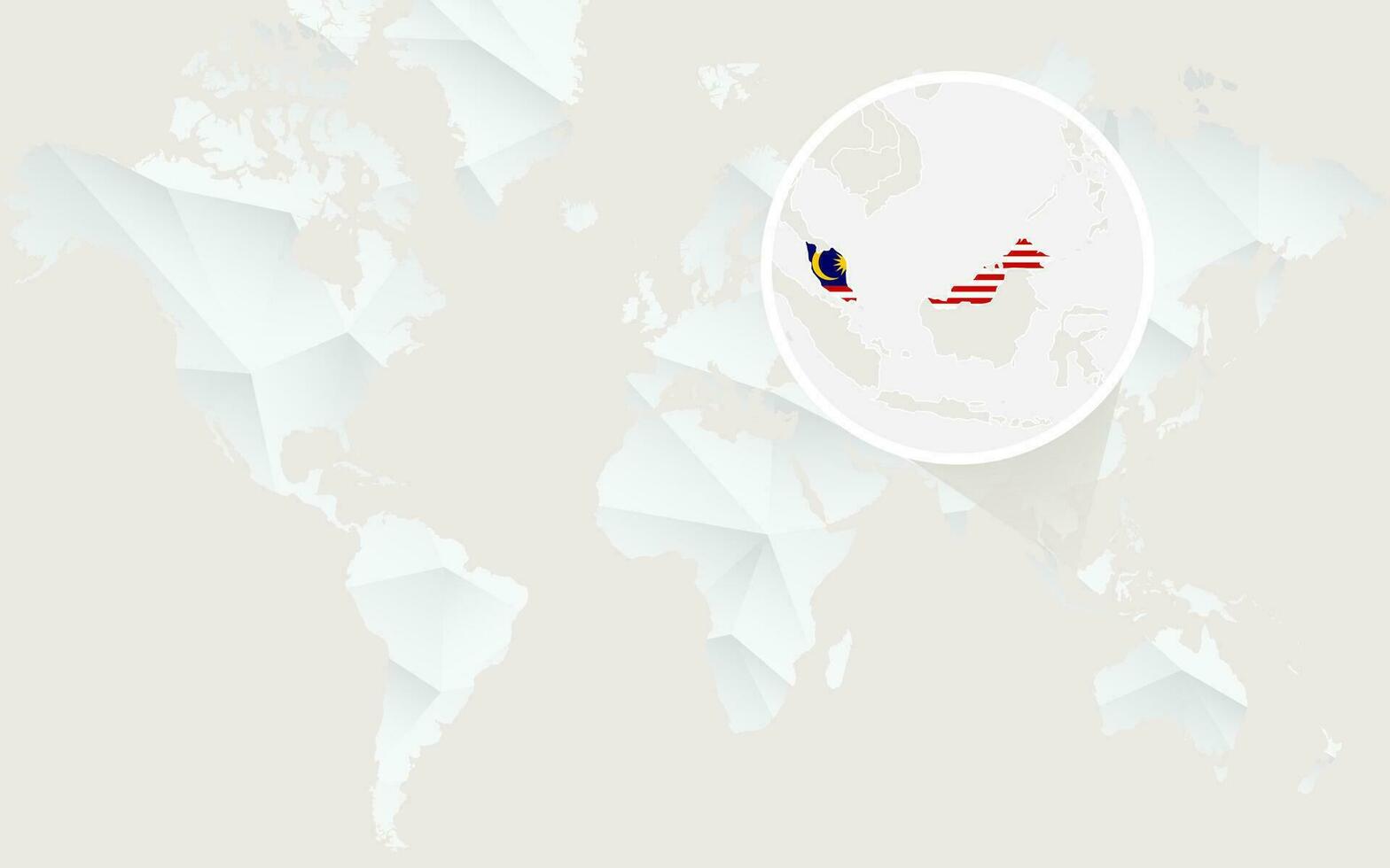 Malaysia Karte mit Flagge im Kontur auf Weiß polygonal Welt Karte. vektor