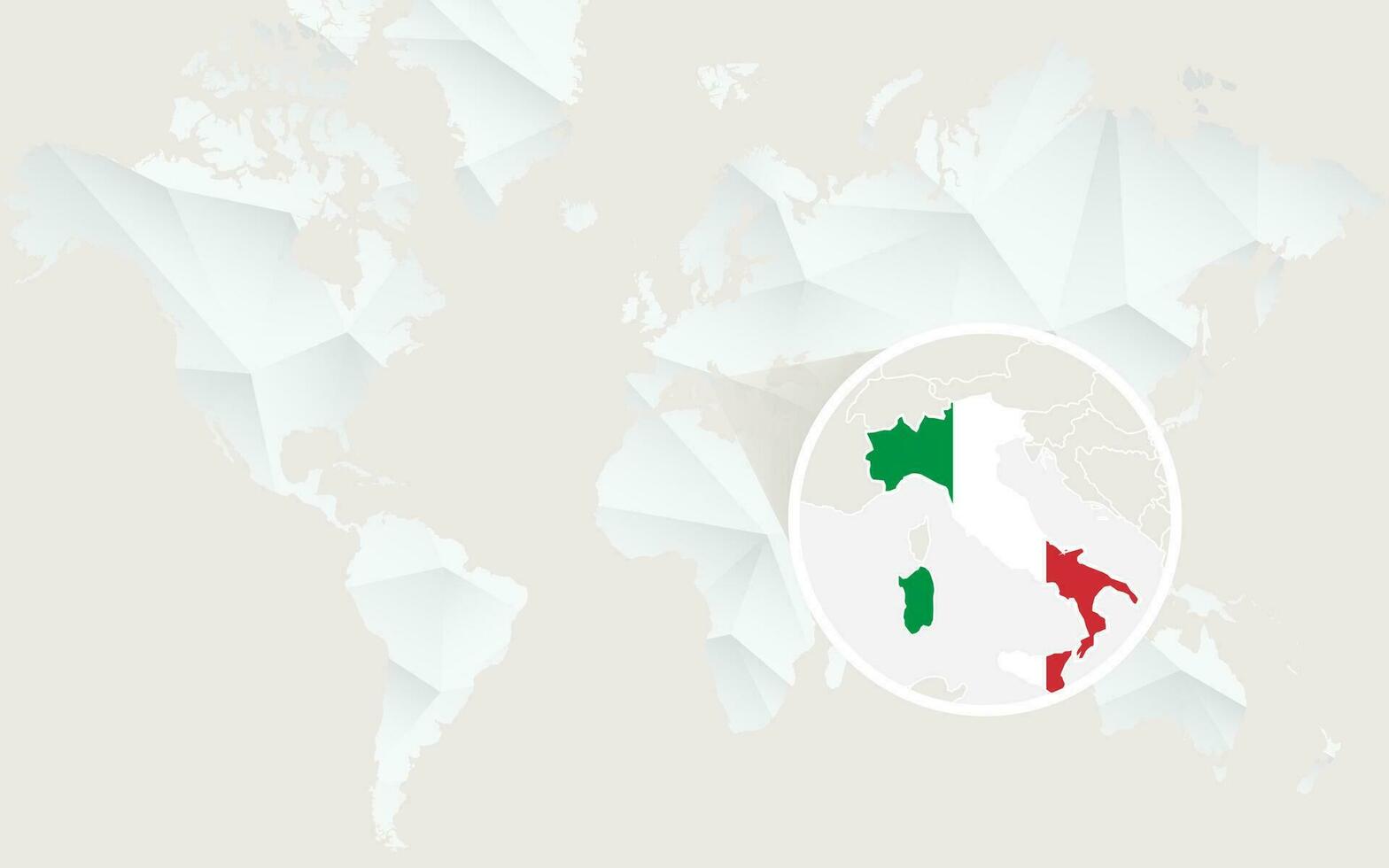 Italien Karte mit Flagge im Kontur auf Weiß polygonal Welt Karte. vektor