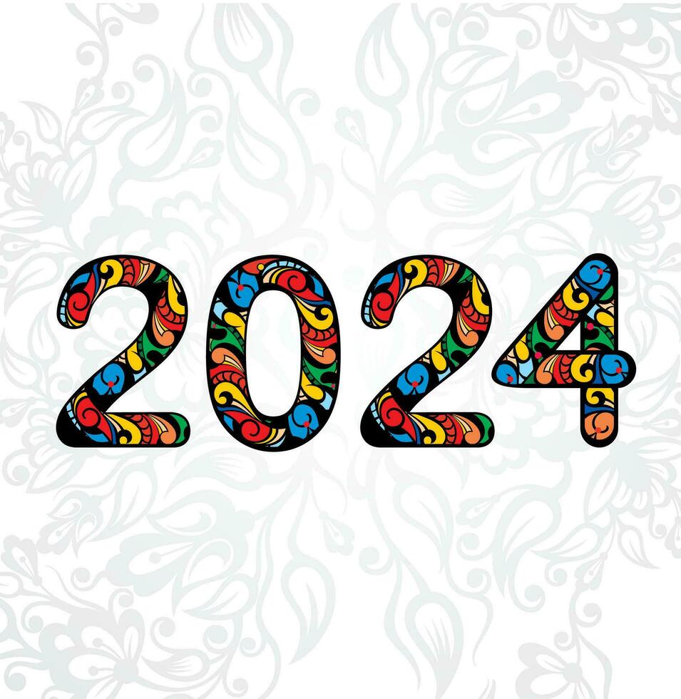 glücklich Neu Jahr 2024 Design. mit bunt gekürzt Nummer Illustrationen. Neu Jahr 2024 Feier. vektor