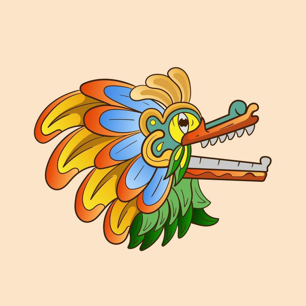 Kopf Drachen Kultur Hand gezeichnet quetzalcoatl Kopf Mexikaner Gott aztekisch Grafik. Illustration gut zum Logo oder Spielen Maskottchen, t Hemd Drucken, bekleidung oder Abzeichen. vektor