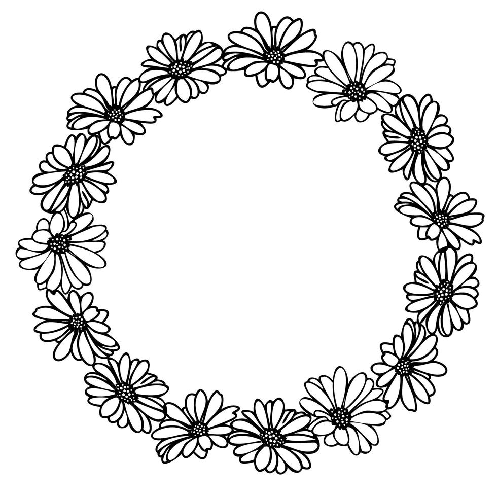 Gänseblümchenblume auf einer Form des Kranzes für Hochzeitseinladungskarten. vektor