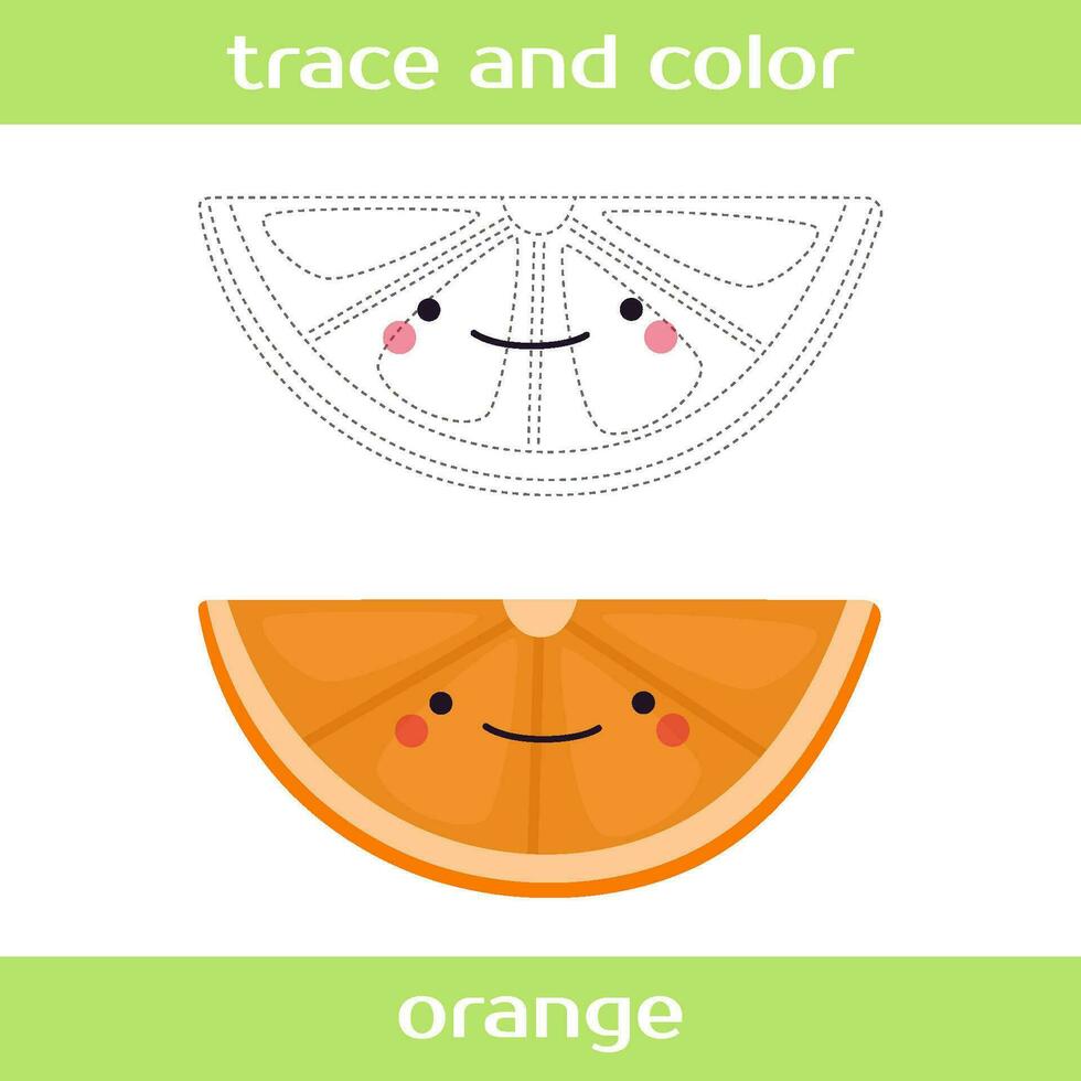 pedagogisk kalkylblad spår och Färg söt söt orange. vektor