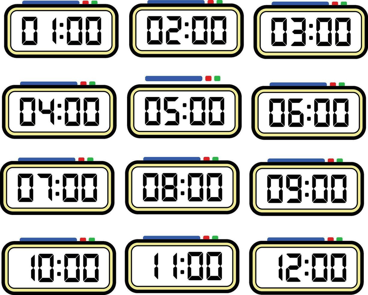 Digital Uhr Zeit eben Vektor einstellen mit 24 Std, Digital Nummer Illustration