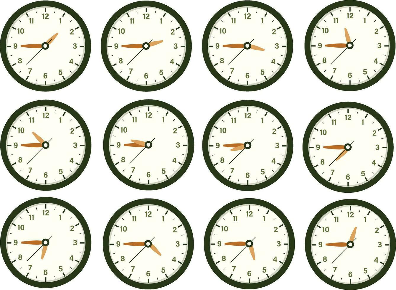 Uhr Symbol einstellen eben Vektor Design, Mauer Uhr Illustration
