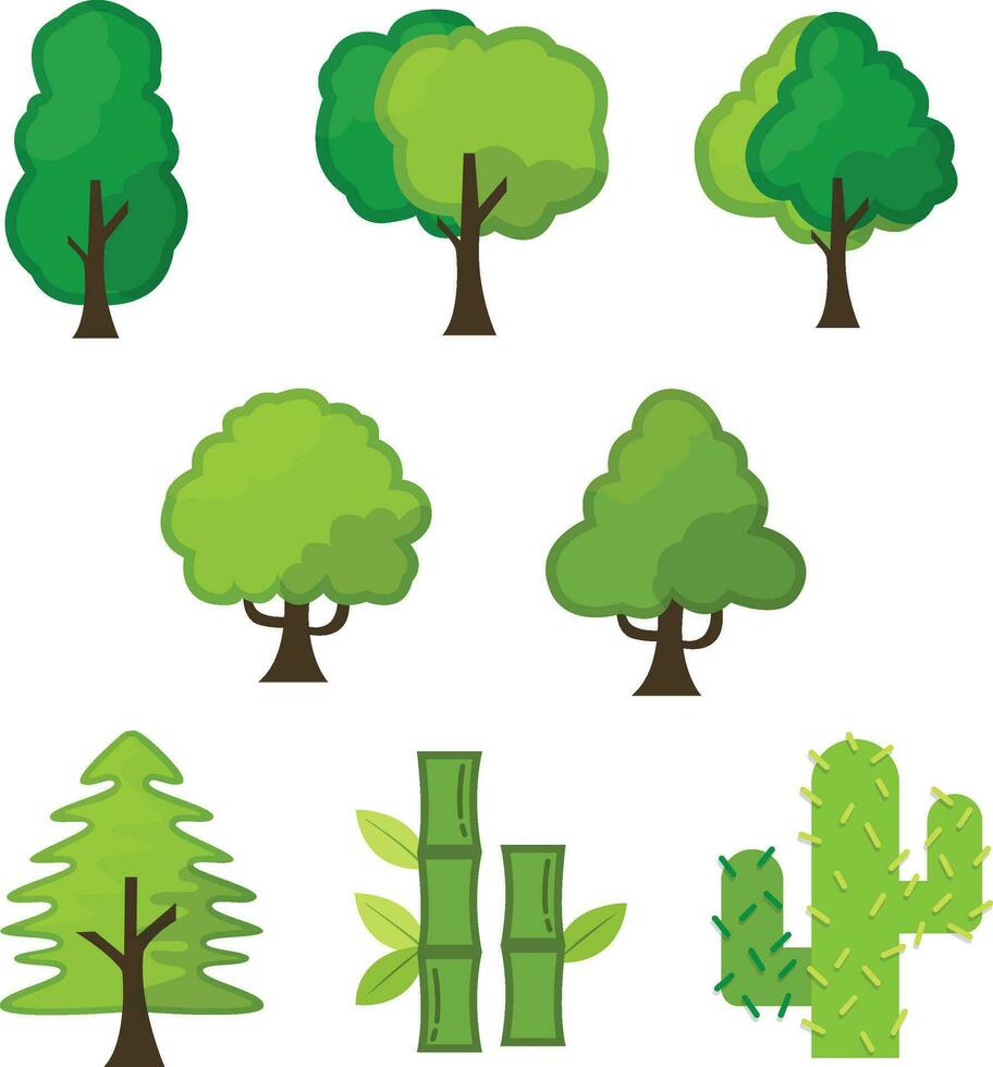 tropisk träd platt vektor illustration samling, träd illustration