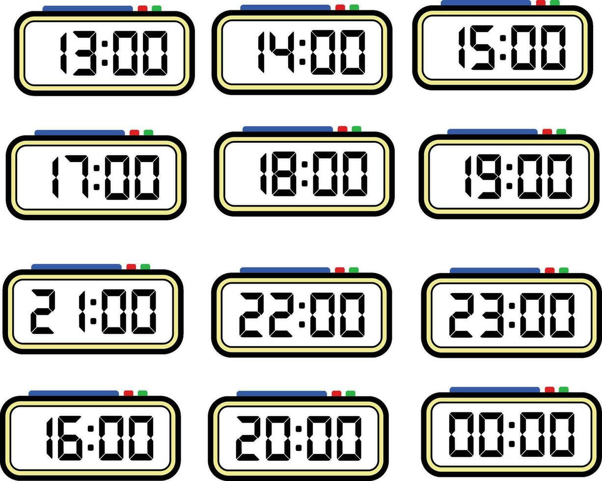 Digital Uhr Zeit eben Vektor einstellen mit 24 Std, Digital Nummer Illustration