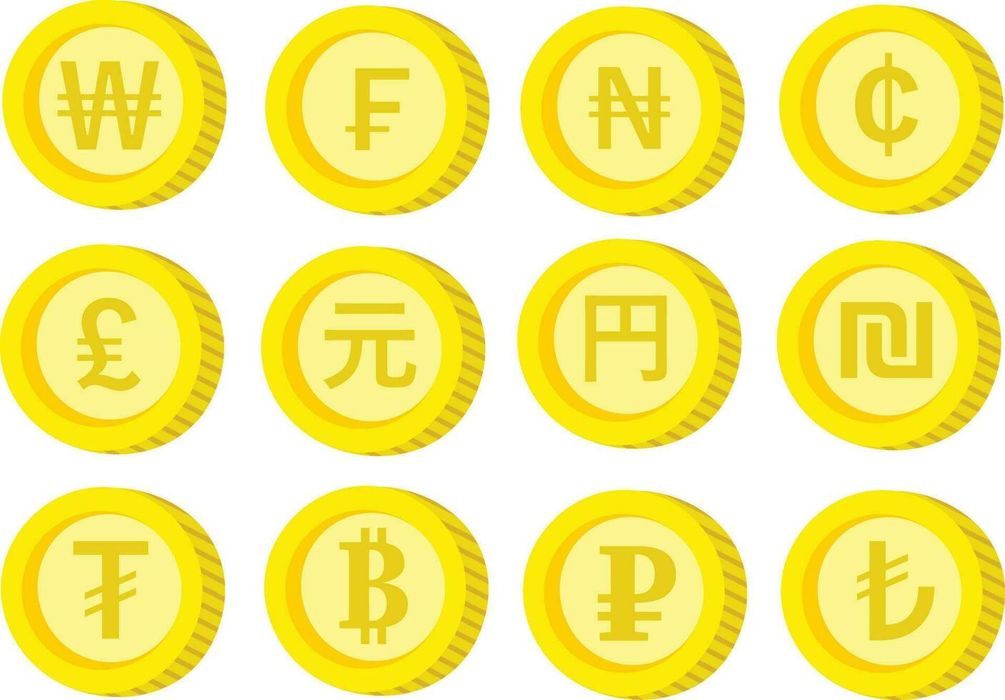 mynt pengar ikon uppsättning, pengar och valuta utbyta platt vektor design