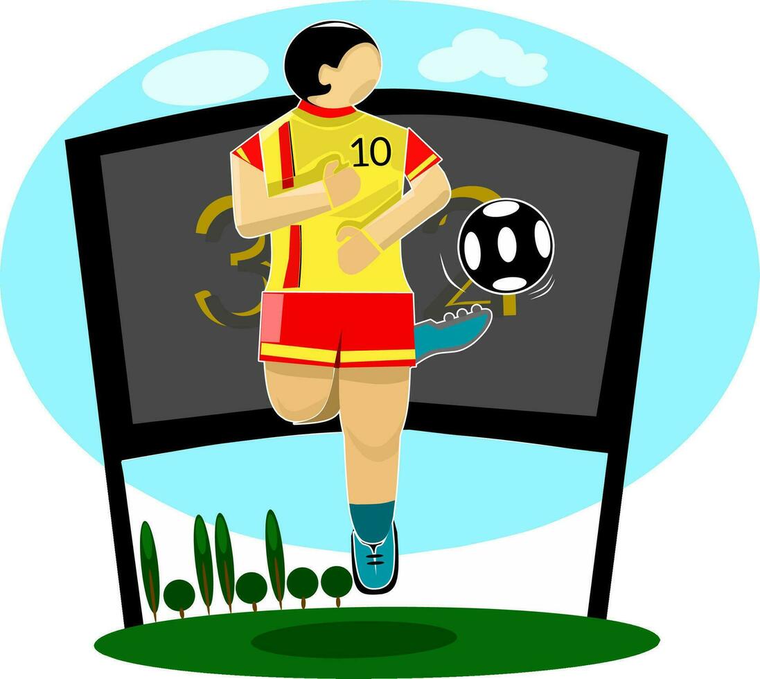 abstrakt Hintergrund Karikatur Charakter von Fußball Spieler mit Ball vektor