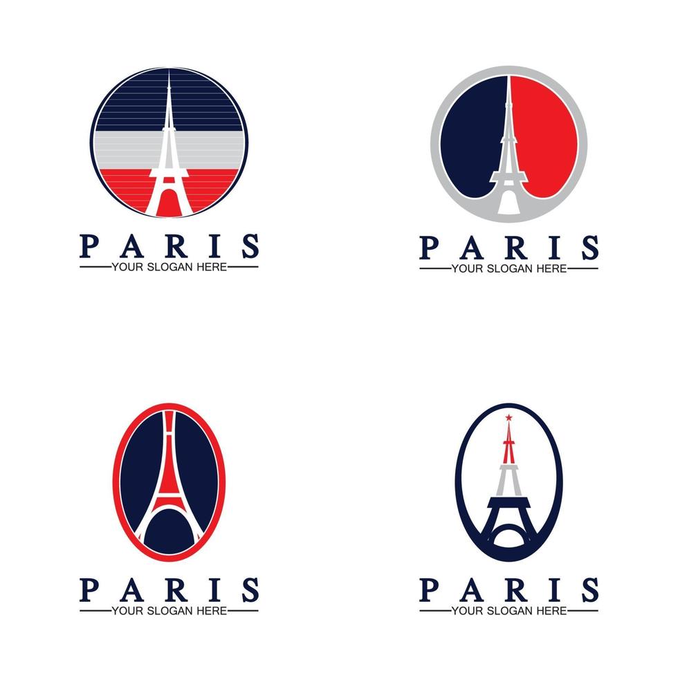 Paris und Eiffelturm Logo Vektor Icon Illustrator Designvorlage