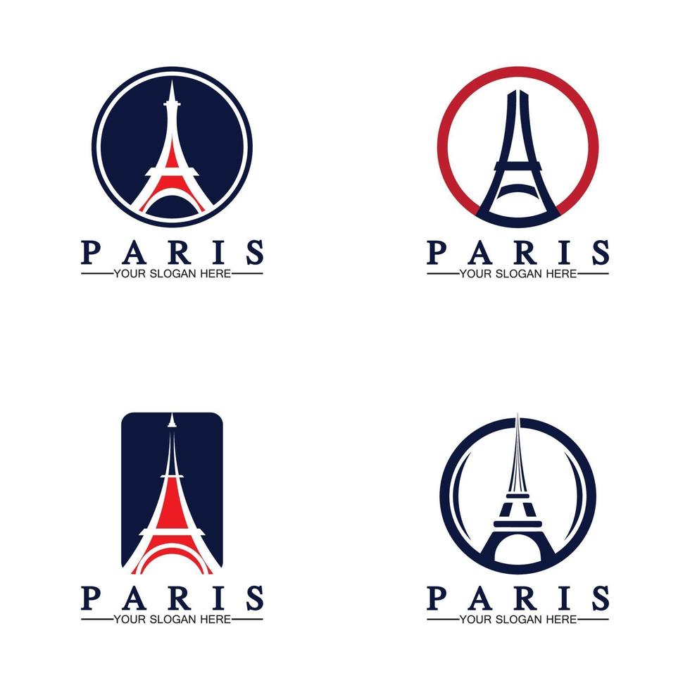 Paris und Eiffelturm Logo Vektor Icon Illustrator Designvorlage