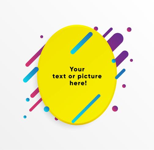 Gelbe abstrakte Textboxform mit modischen Neonlinien und Kreisen. Vektor Hintergrund