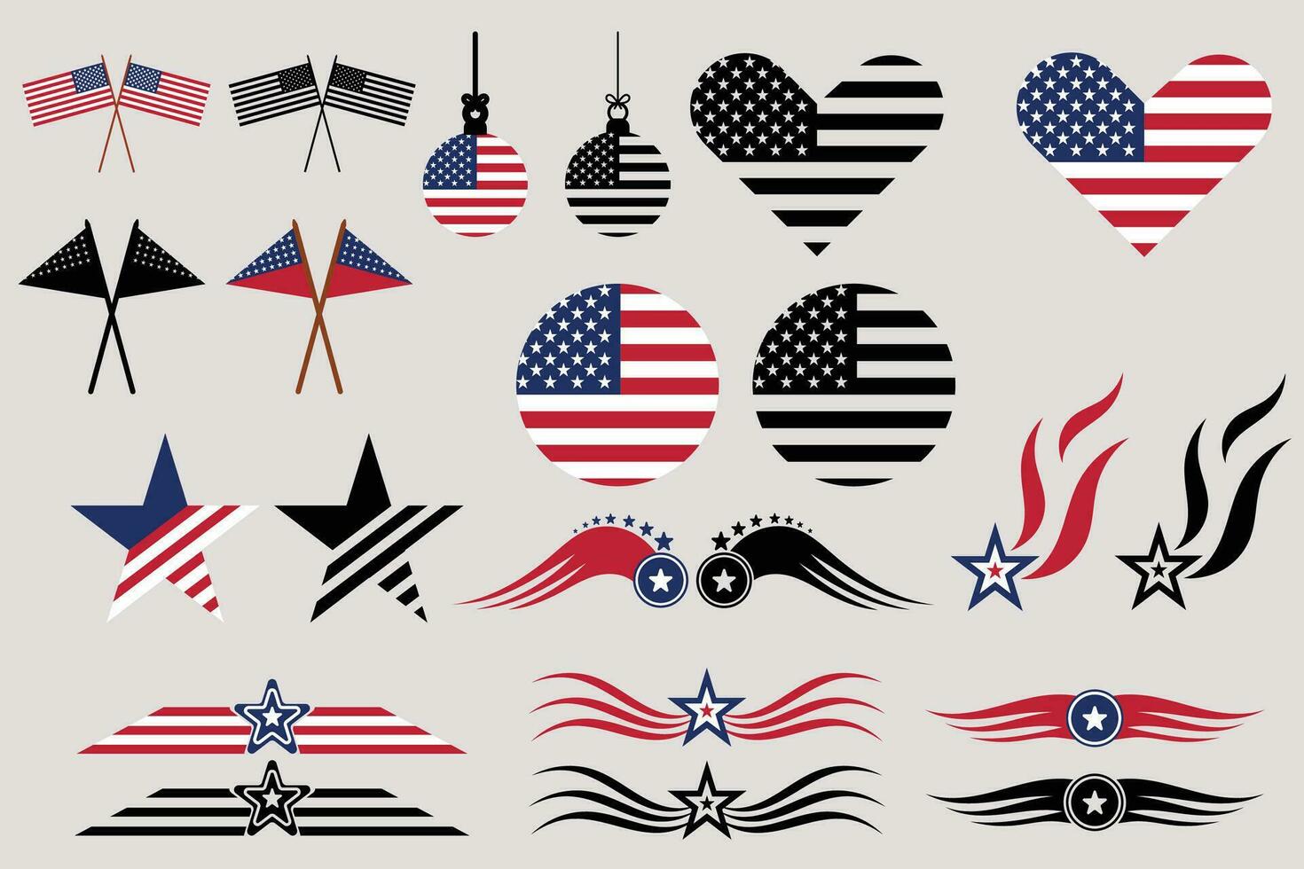 amerikanisch Flagge Elemente bündeln Pack, amerikanisch Flagge, betrübt Flagge, USA Flagge, USA Patriot zum Schneiden Maschine Dateien vektor