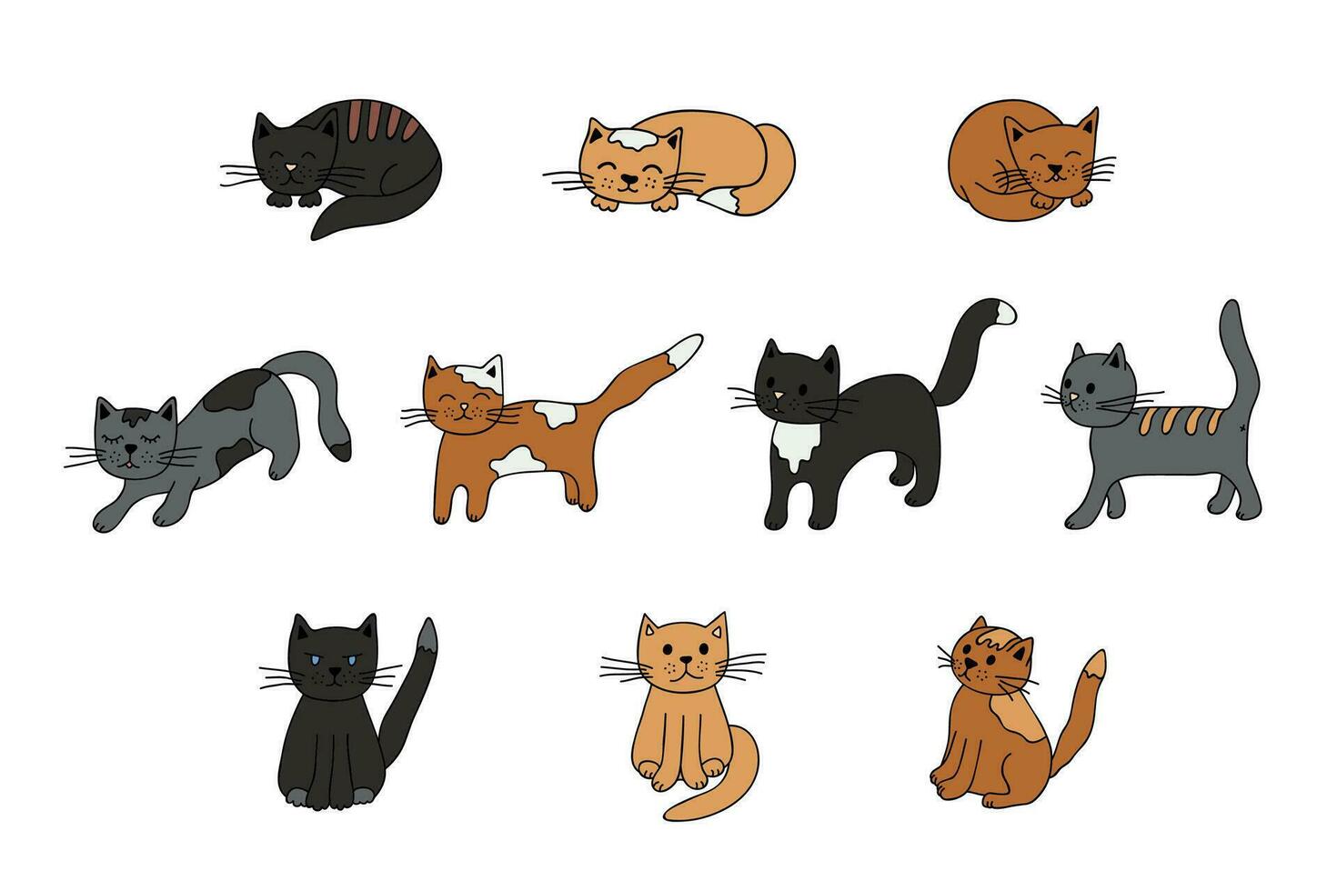 Hand gezeichnet Katze Clip Art. süß Haustier Gekritzel einstellen vektor