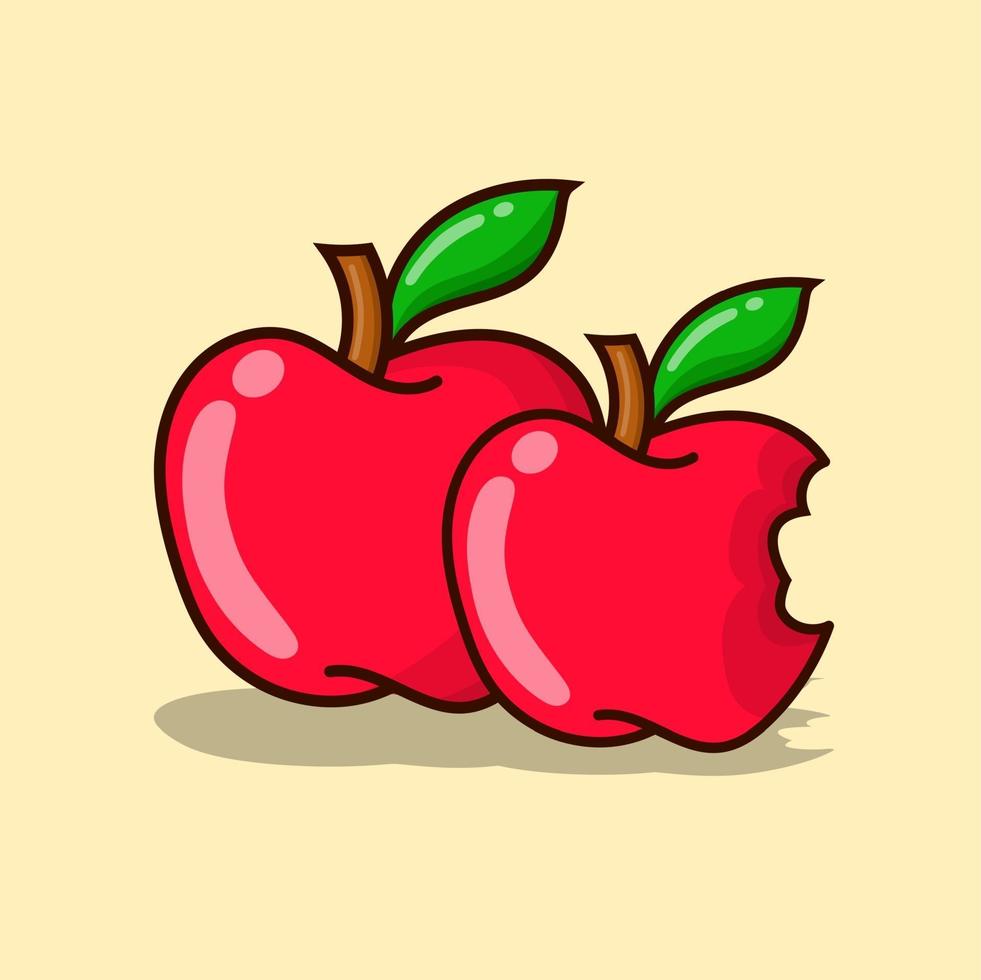 Apfelvektorillustration mit gelbem Hintergrund. einfacher roter Apfel vektor