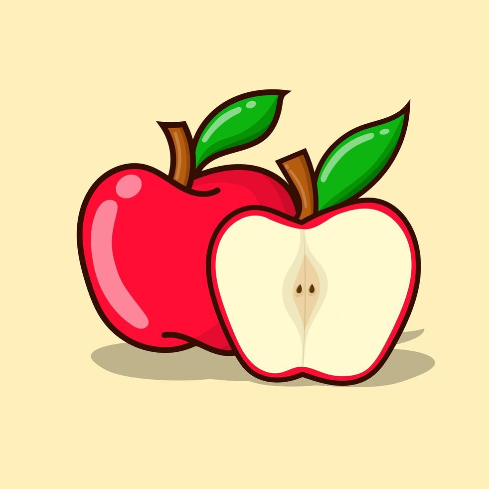 äpple vektor illustration med gul bakgrund. enkelt rött äpple