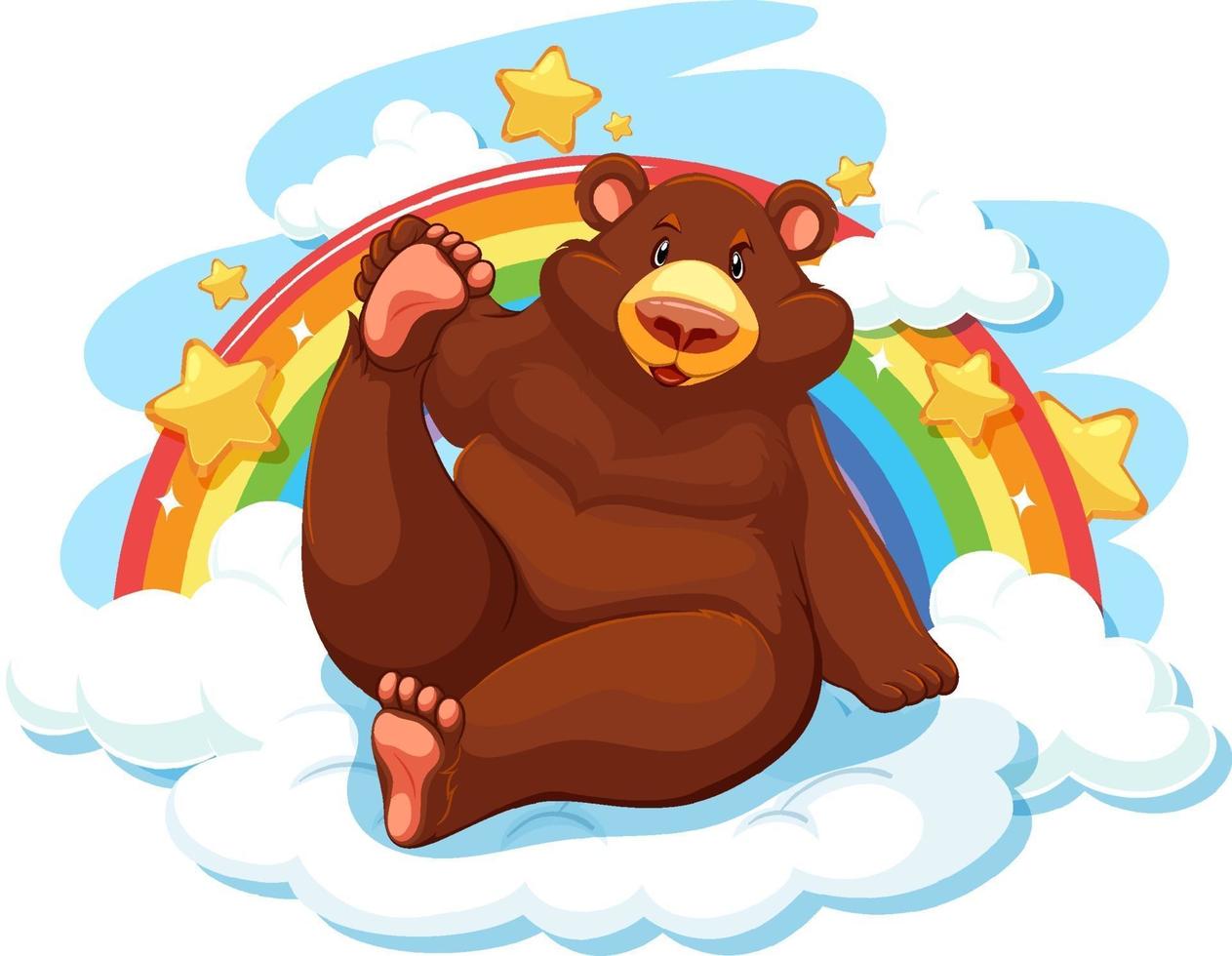 Grizzlybär auf der Wolke mit Regenbogen vektor