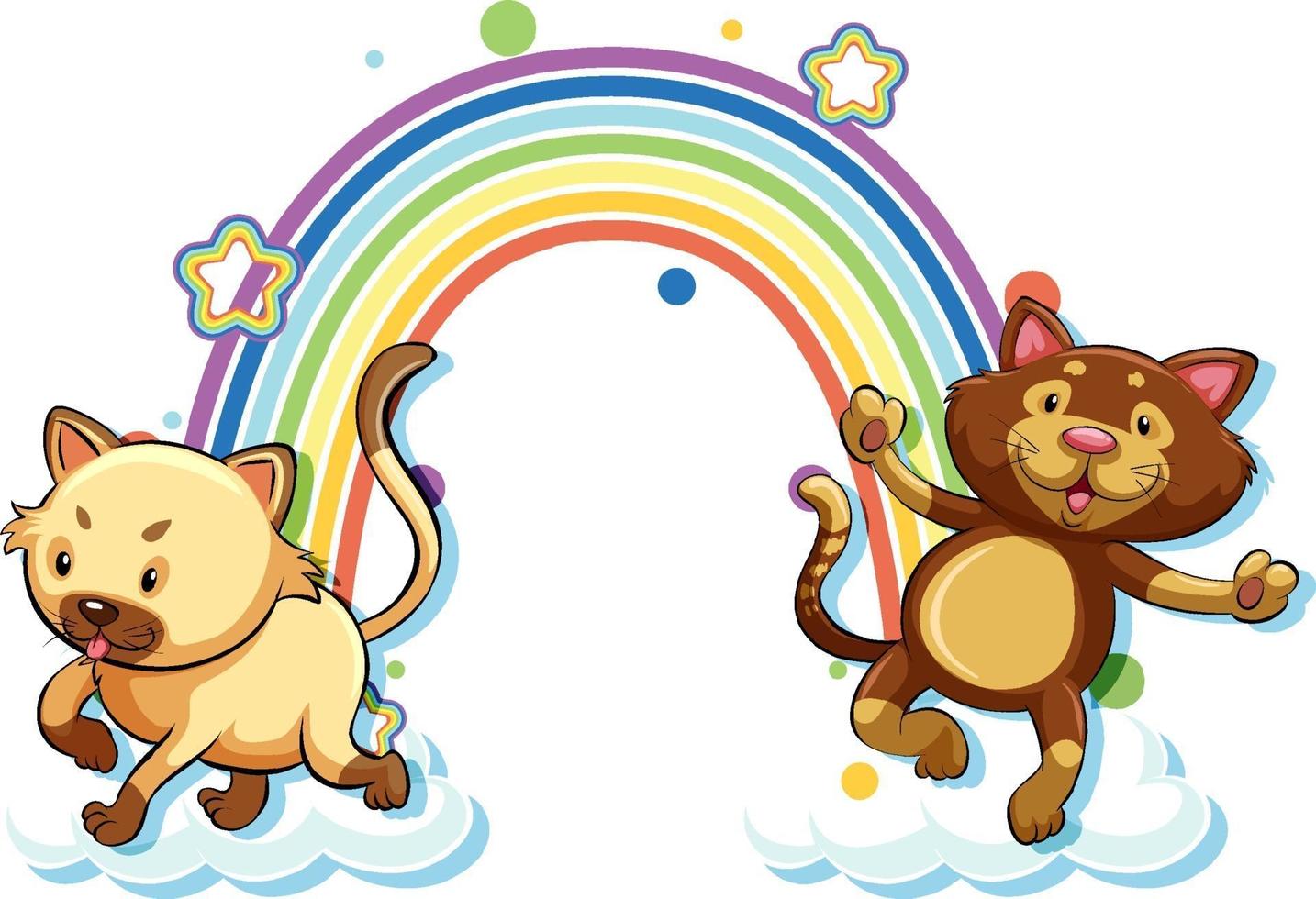 två katter seriefigur med regnbåge vektor
