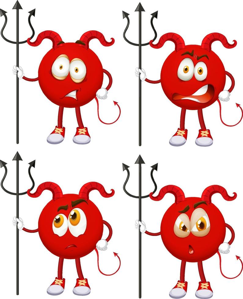 uppsättning röd djävul seriefigur med ansiktsuttryck vektor