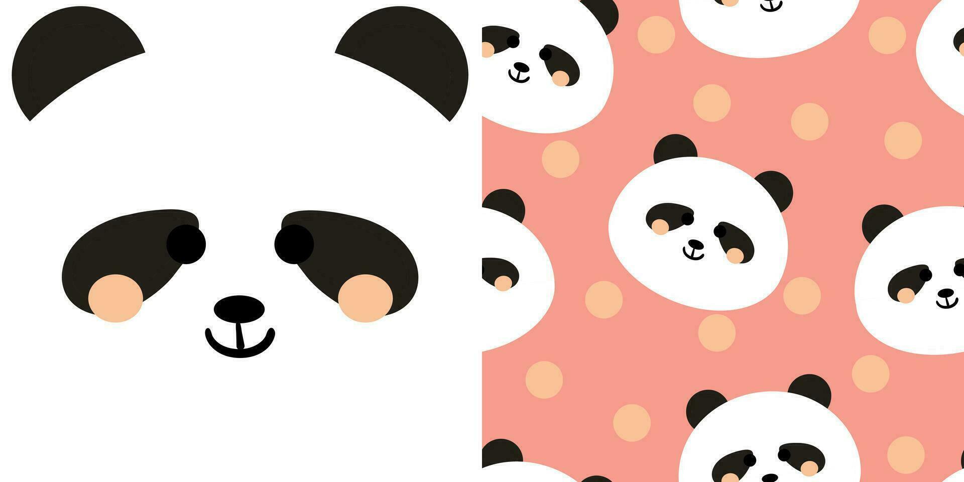 hand dragen illustration och sömlös mönster med tecknad serie panda på rosa bakgrund vektor