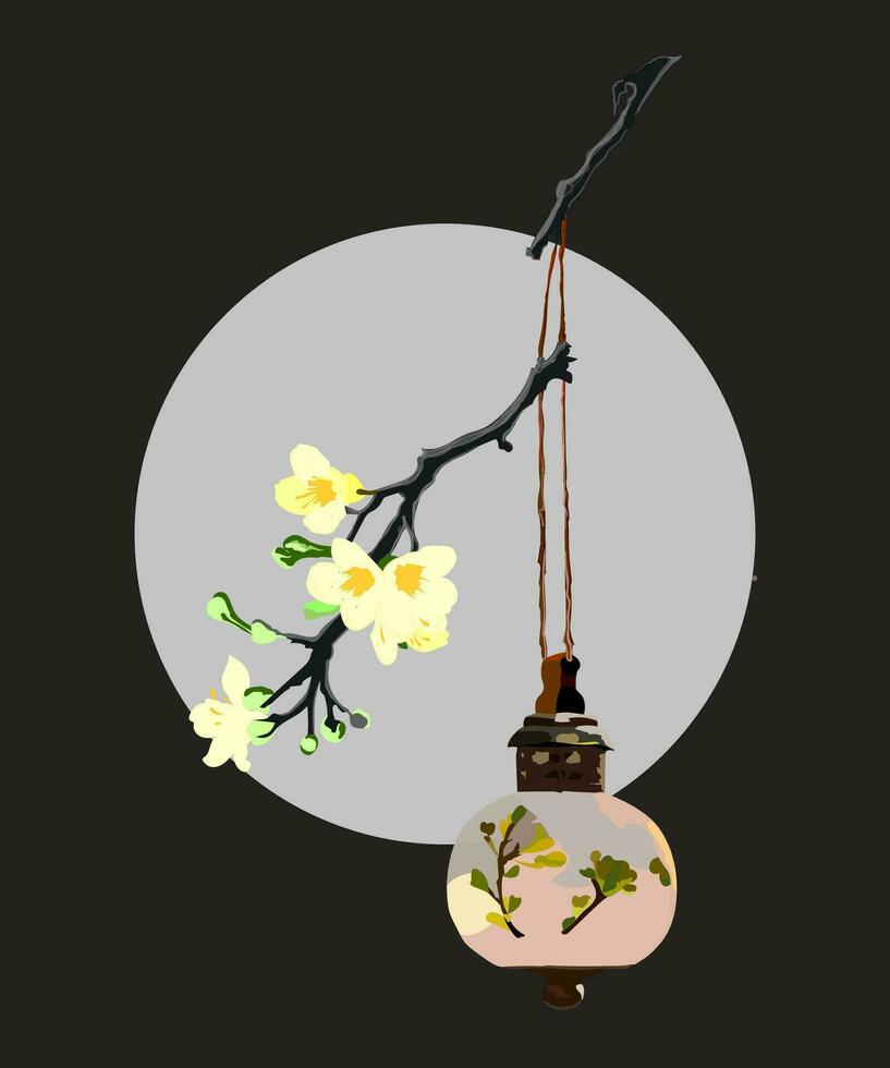 illustration av en glas lampa med japansk stil blomma dekoration vektor